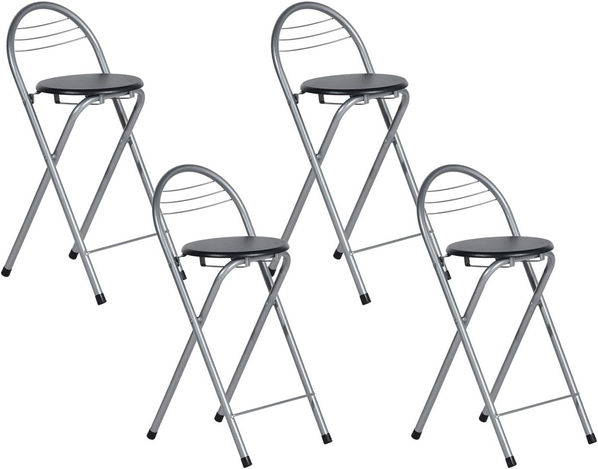 Set van 4 Opvouwbare Barkrukken met Rugleuning - Hoog & Compact voor Bar, Keuken of Tuin