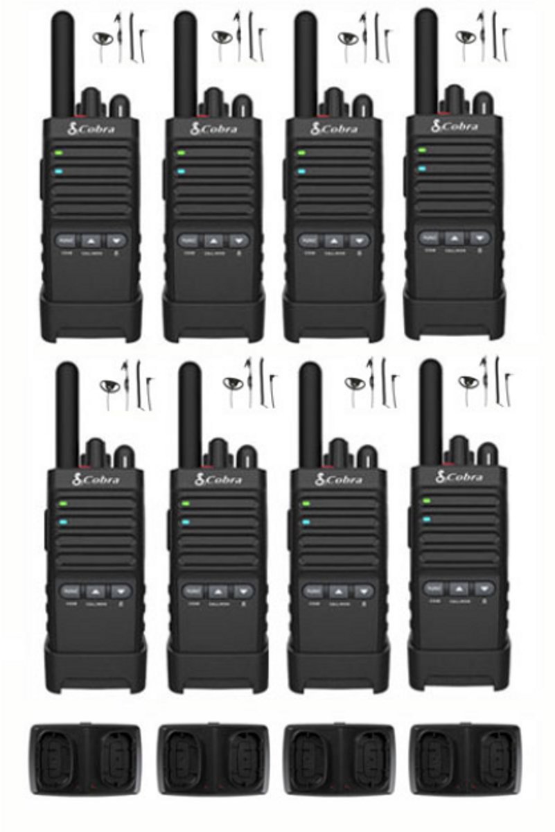 Set van 8 Cobra PX650 UHF PMR446 portofoons met D-shape oortje