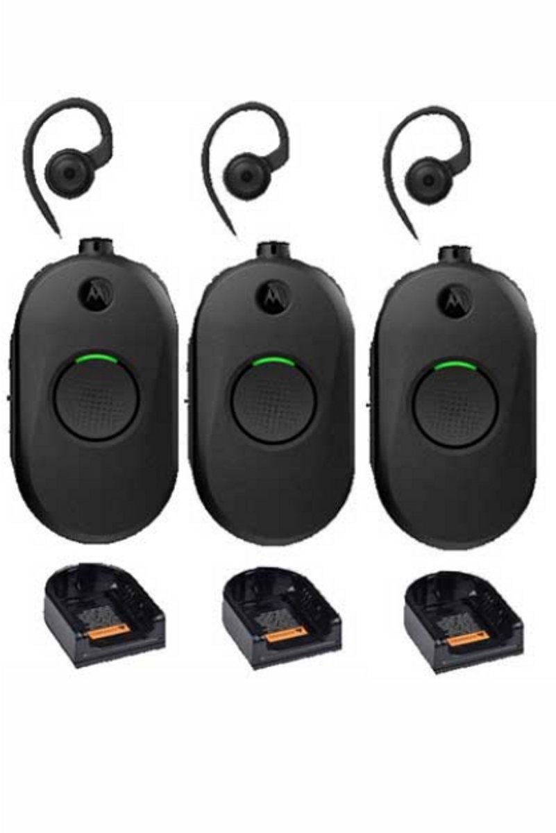 Set van 3 Motorola CLP446E Mini Portofoons met oortje en tafelladers