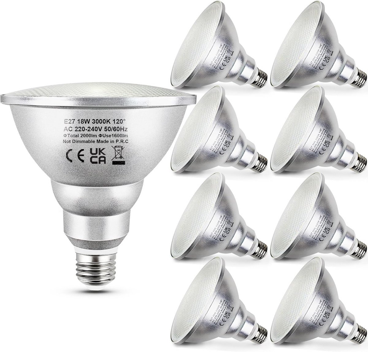 8x E27 LED Spotlamp Vervangt 180W Halogeen 18W Richtstraler 3000K Warm Wit