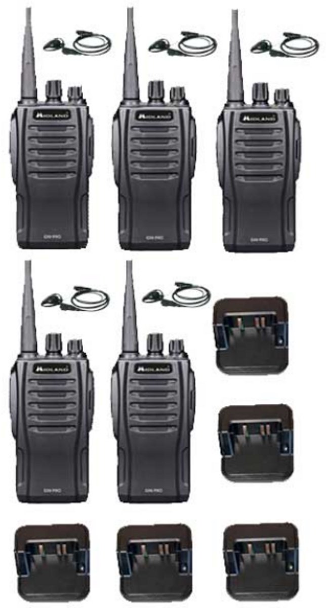 Set van 5 Midland G10 Pro Portofoon met tafellader en D-shape oortje