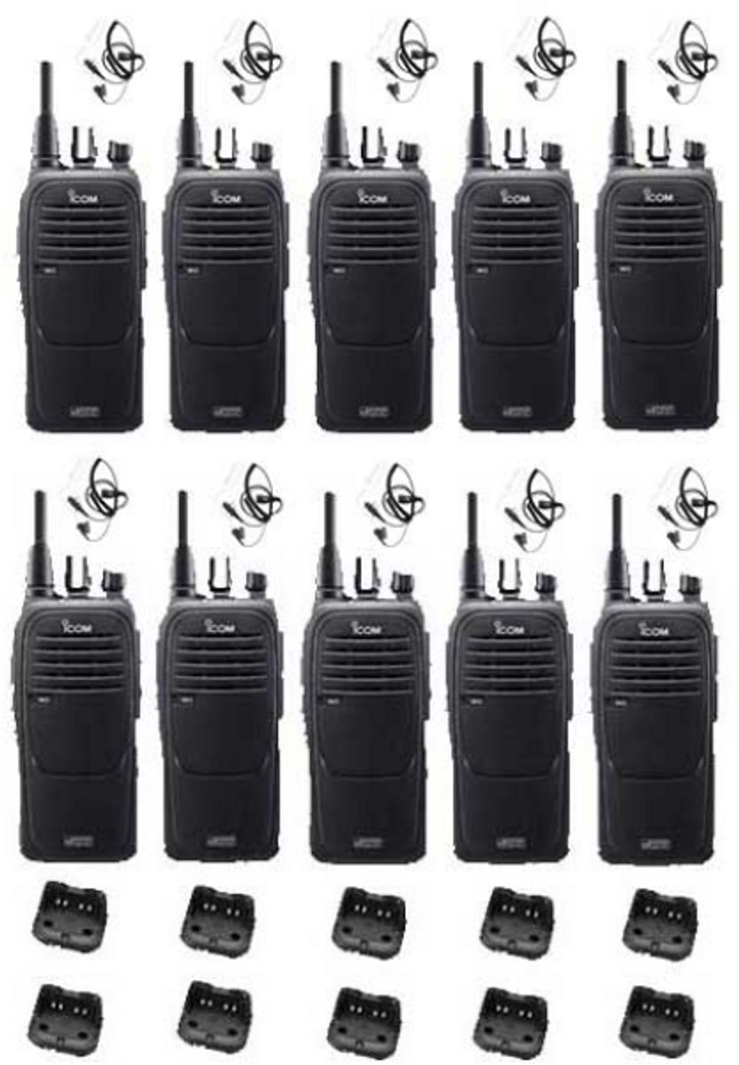 Set van 10 Icom IC-F29DR3 Digitaal portofoons met beveiliging headsets