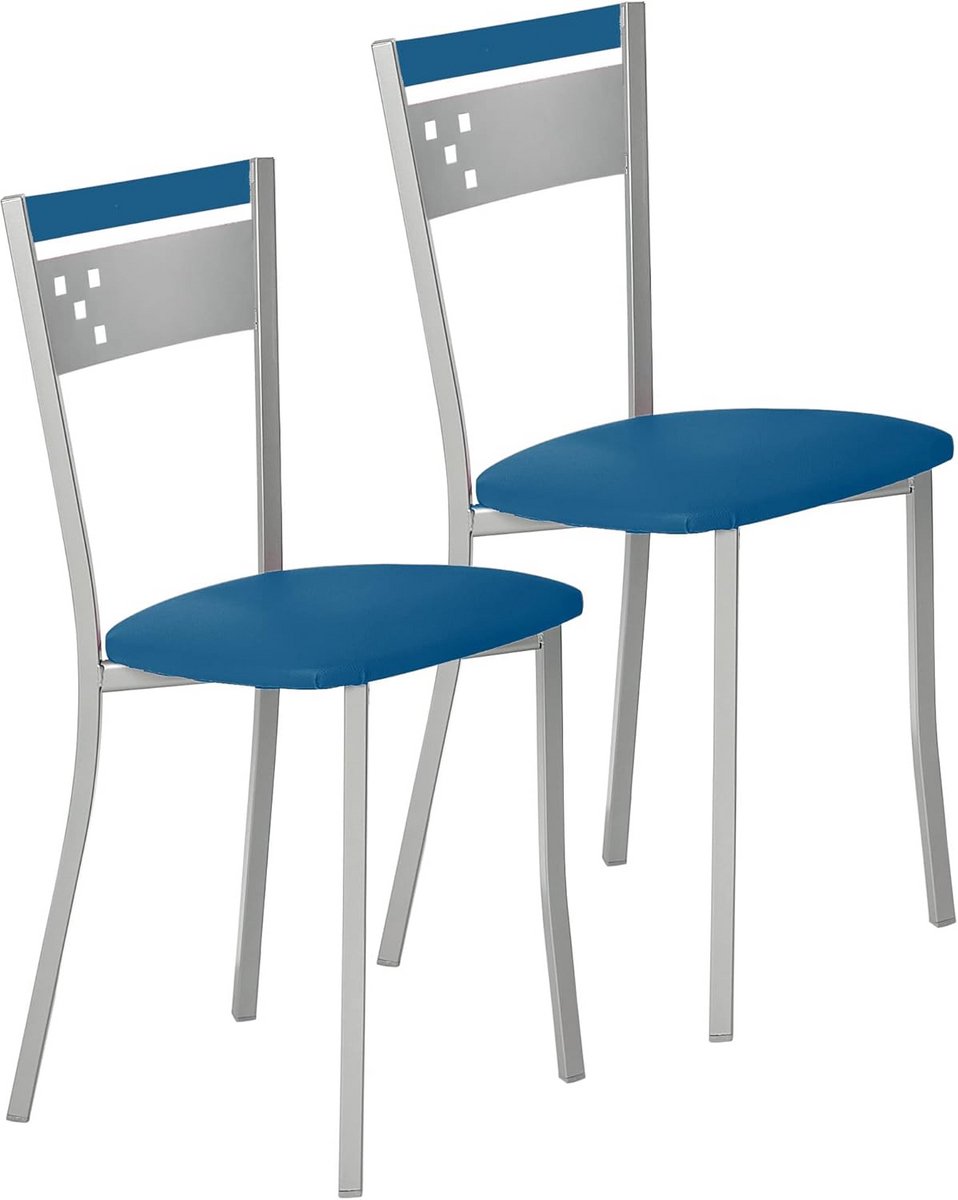 Set van Twee Blauwe Metalen Keukenstoelen Zithoogte 45 cm