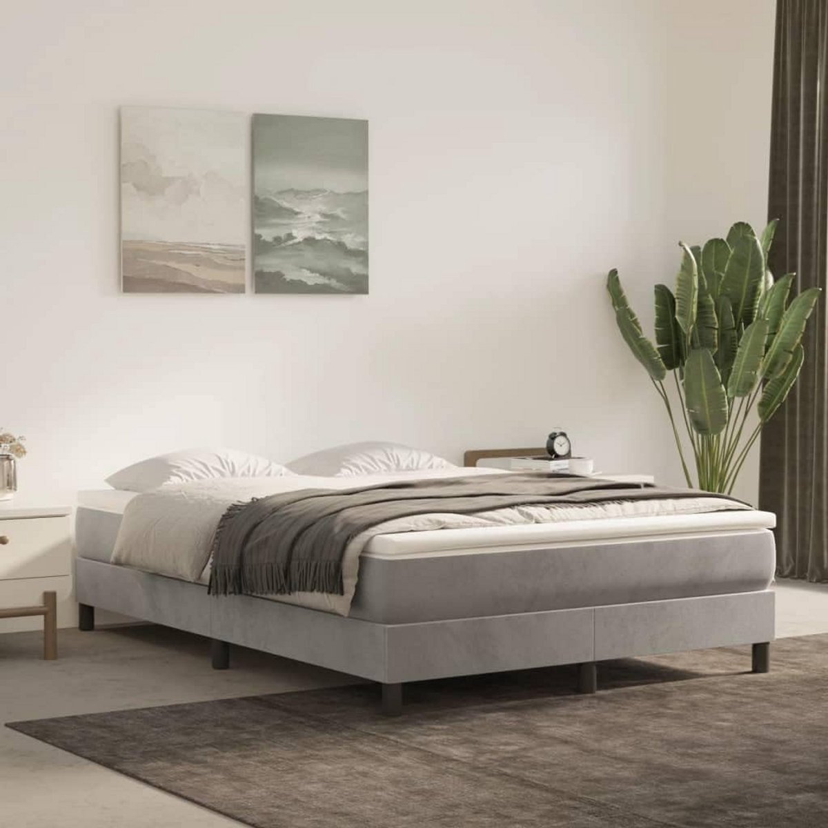 Boxspring Bed Frame 140x200 cm Lichtgrijs Gestoffeerd Slaapkamer Meubel