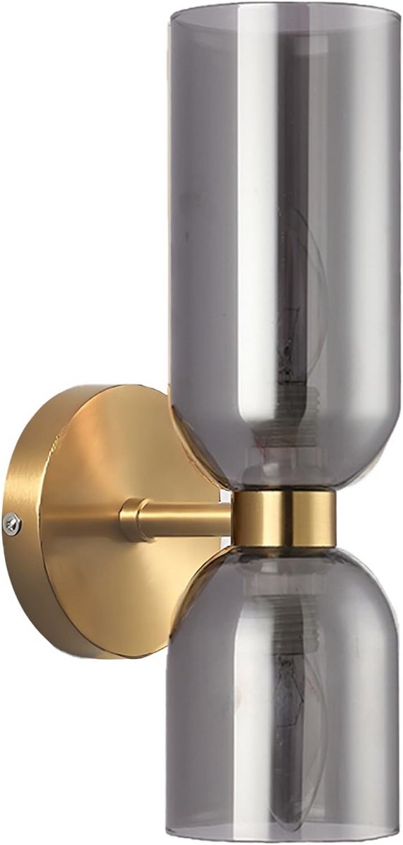 Moderne Wandlamp Goud met Rookglas Lampenkap - 2-lichts Binnenverlichting