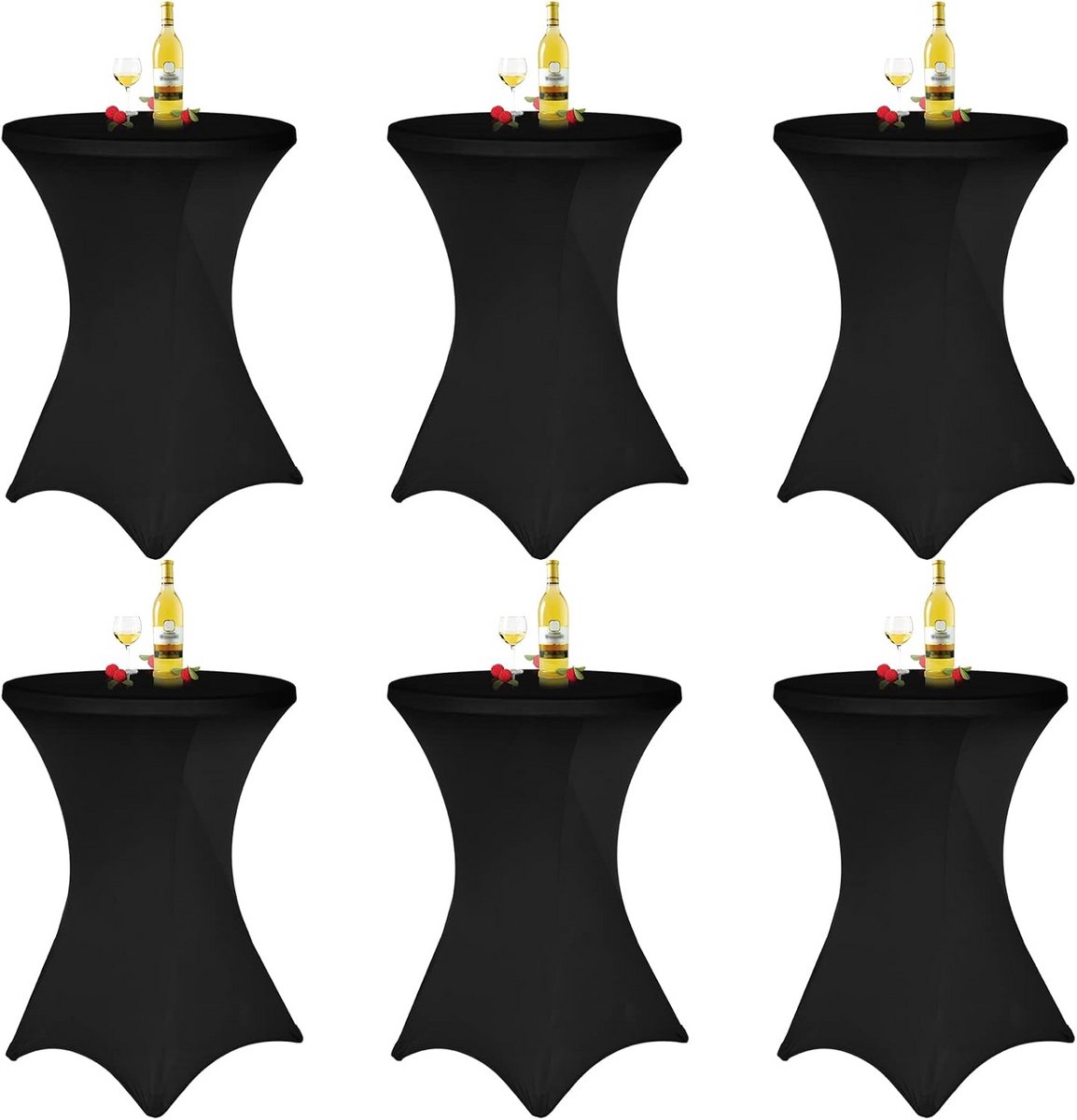 6x Zwarte Stretch Tafelhoezen voor Ø 70-75 cm Ronde Statafels en Bistrotafels