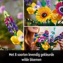 Lego bloemen: paarse lupine, gele boterbloemen en een grote gele bloem met bruin hart. Met 8 soorten levendig gekleurde wilde bloemen.