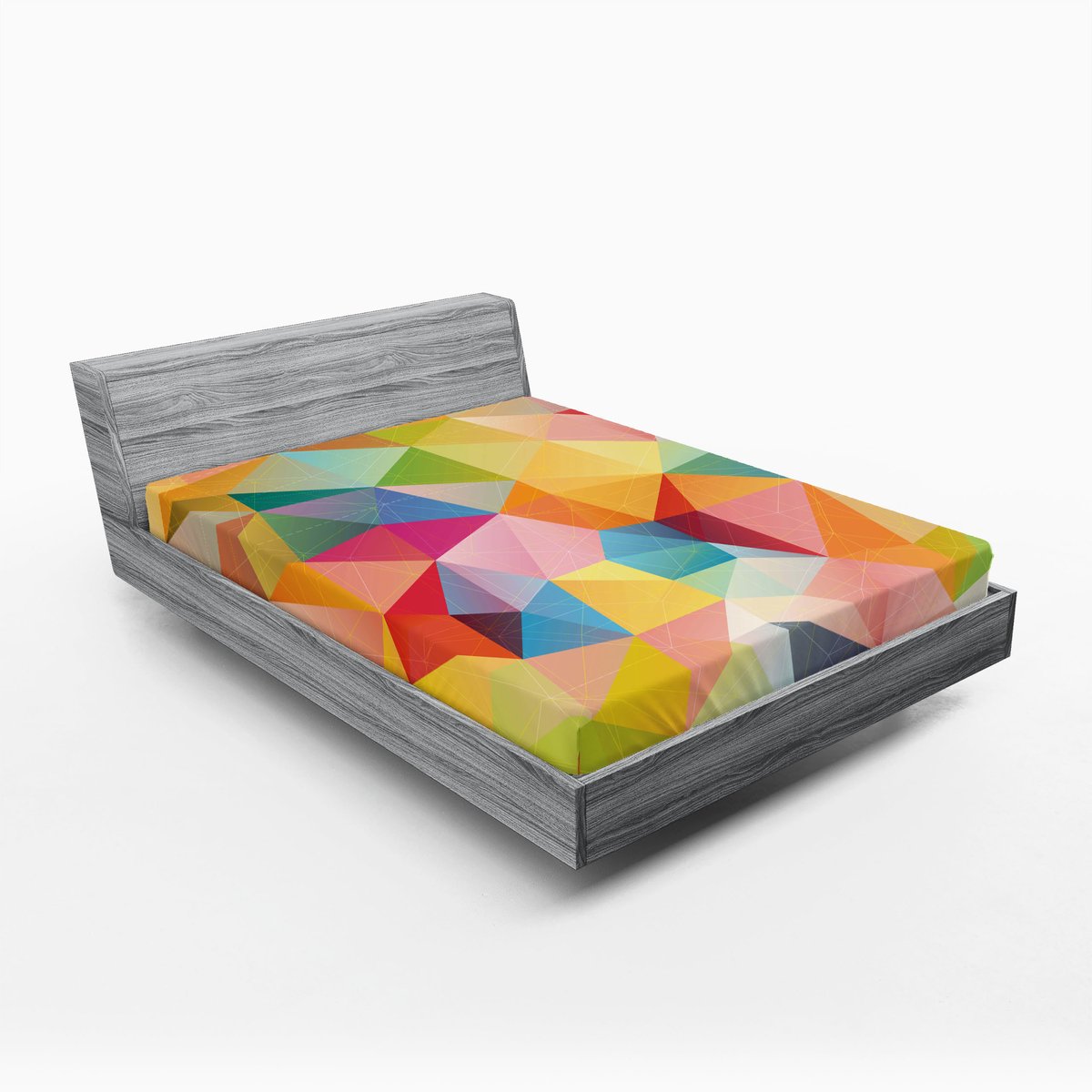 ABAKUHAUS Geometrisch hoeslaken, veelhoekig patroon, zachte decoratieve stof met elastische band, 140 x 200 cm, meerkleurig