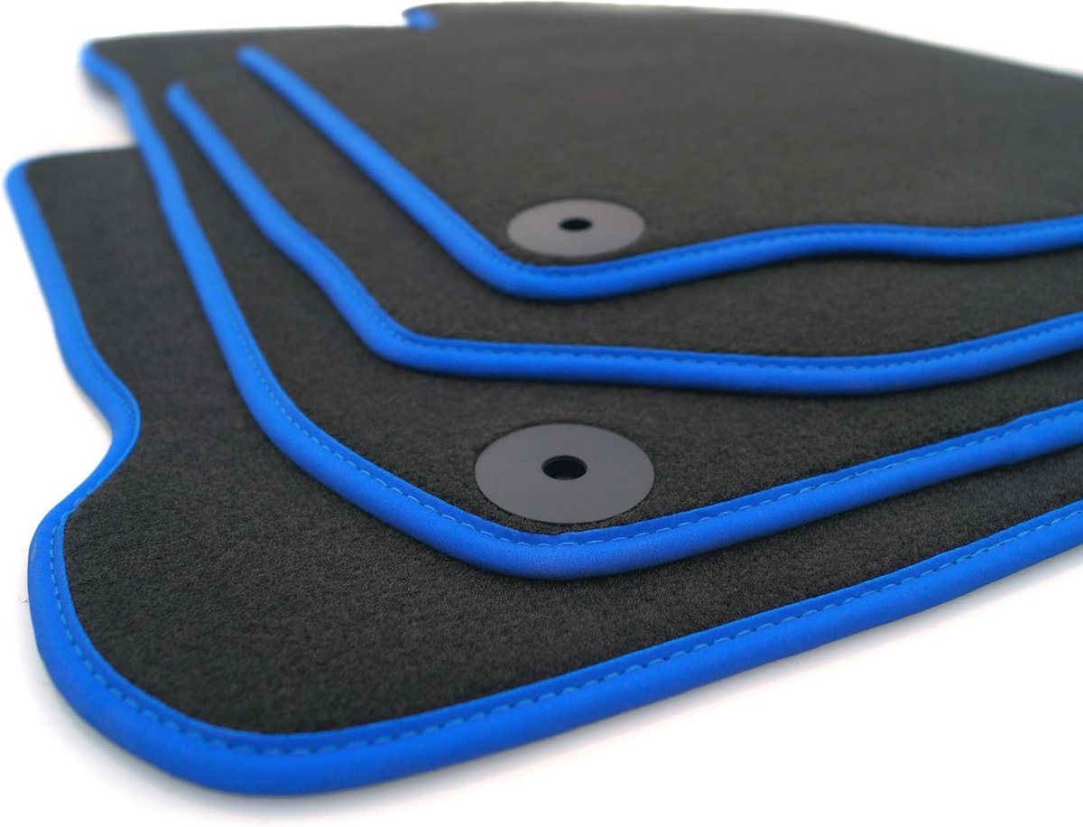 Luxe Velours Vloermatten Set Zwart voor Golf 7 met Blauwe Rand