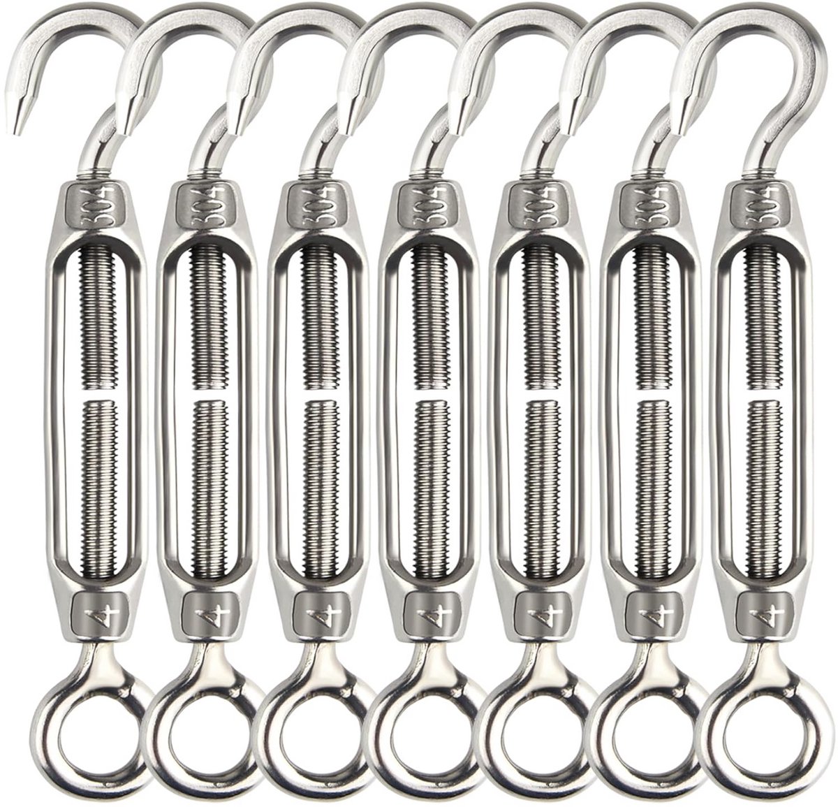 7x Spankabel Spanner M4 Roestvrij Staal Spanband Oog Haak voor Buiten en Binnen