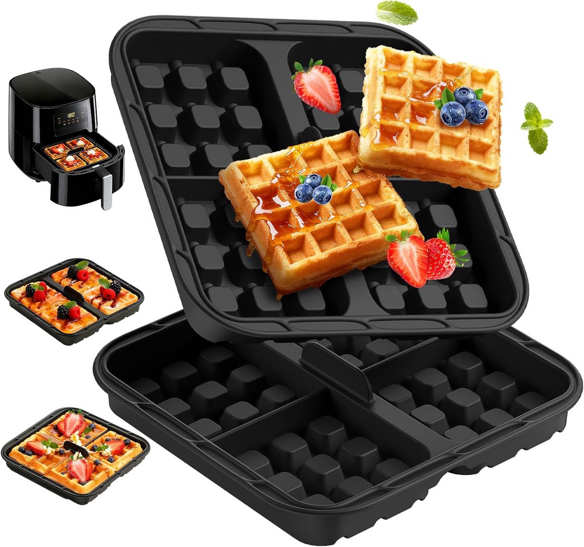 Set van 2 Siliconen Wafelvormen - Geschikt voor Airfryer en Oven