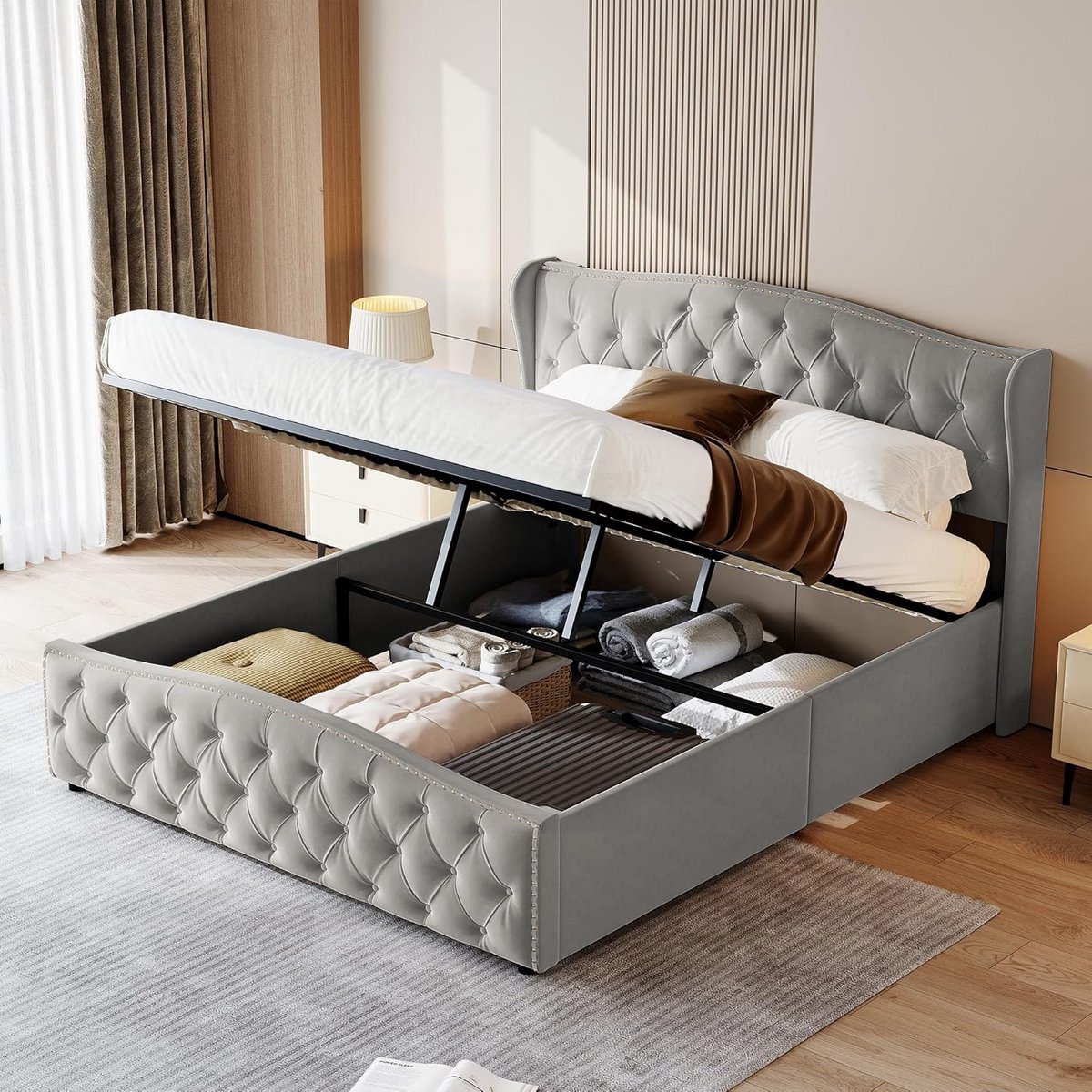 Tweepersoonsbed 140x200 met Opbergruimte en Hoofdeinde - Inclusief Lattenbodem
