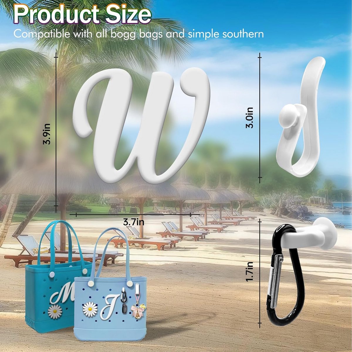 Set van 4 decoratieve letterhangers voor Bogg tas en strandtas
