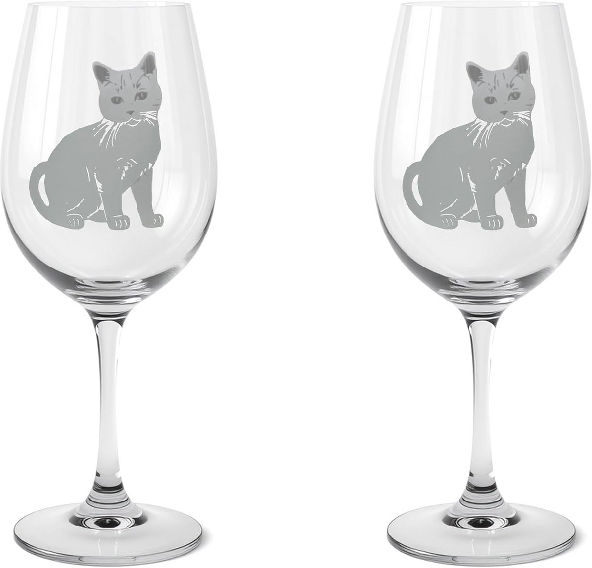 Set van 2 Wijnglazen met Kattenprint - Leuk Cadeau voor Liefhebbers
