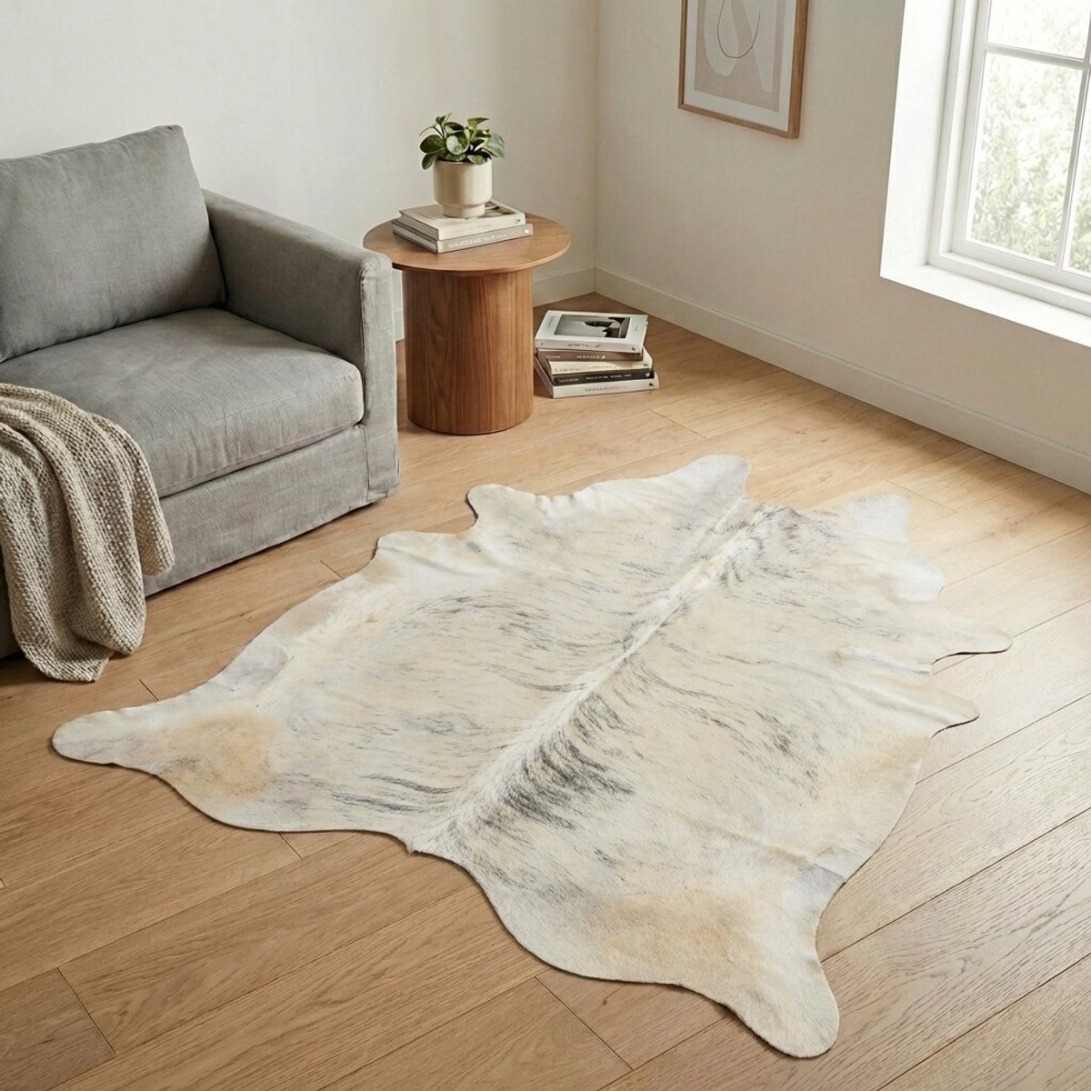 Koeienhuid Vloerkleed - Beige-champagne / Grijs-taupe - 204 x 174 cm - Koeienkleed / Koeienvel / Dierenvel / Dierenhuid / Koehuid Tapijt