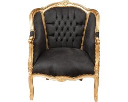 Barok Fauteuil Zwart Fluweel - Klassieke Louis XVI Stijl Stoel 94x80x82 cm