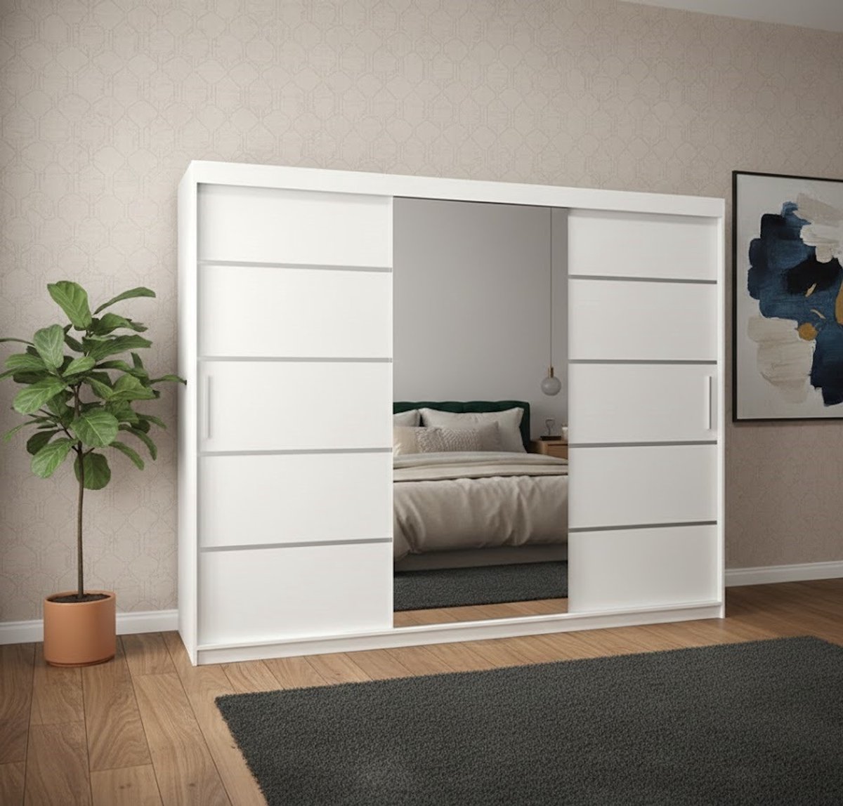 Verona Luxe Schuifdeurkast met Spiegel – Kledingkast 250 cm, Modern Design, Kledingstang & Legplanken – Slaapkamer & Woonkamer Kast, Wit/Artisan Eiken House&Garden