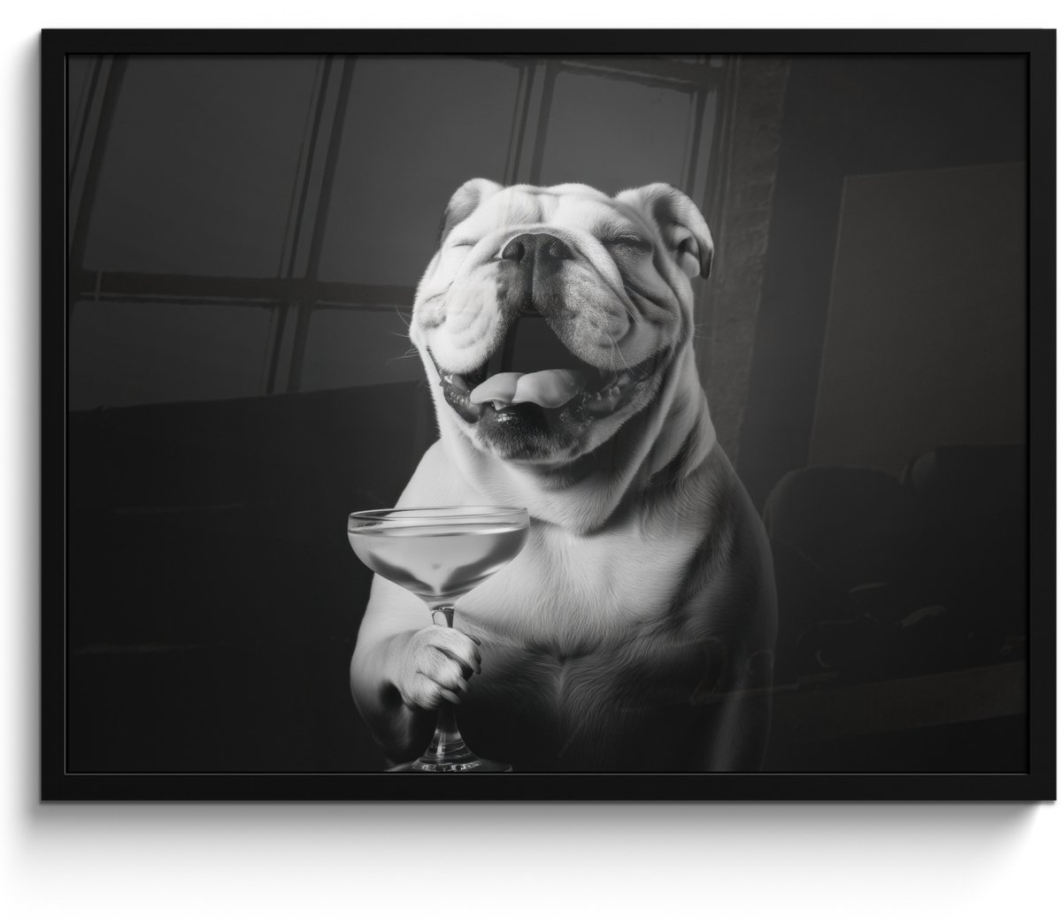 FrameYourWall Poster in lijst - Fotolijst 70x50 cm - Posters - Buldog - Hond - Glas - Posterlijst zwart - Decoratie - Wanddecoratie woonkamer - Muurdecoratie slaapkamer Buldog - Glas
