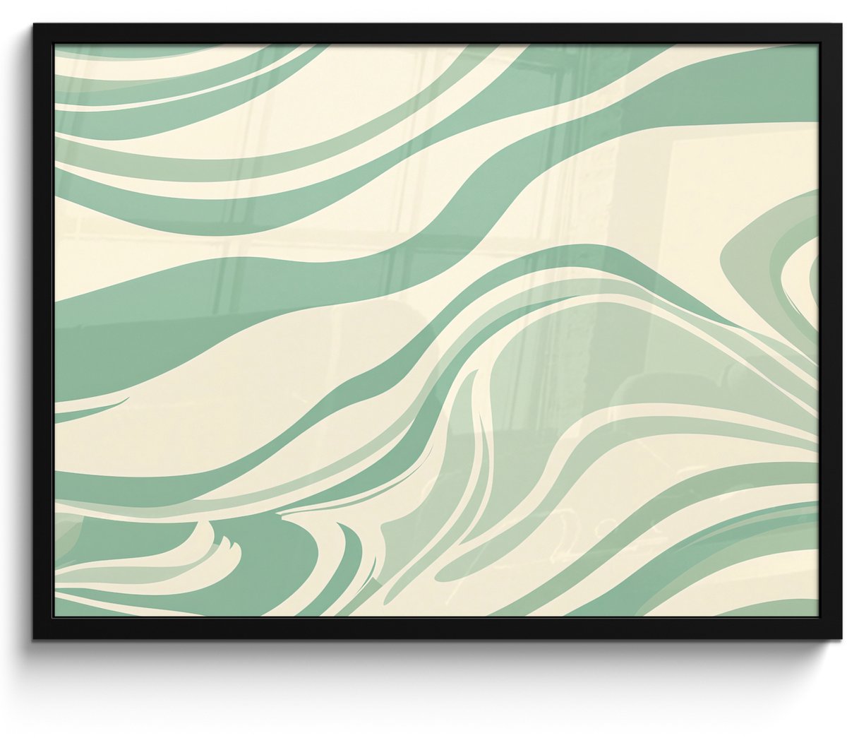 FrameYourWall Poster in lijst - Fotolijst 70x50 cm - Posters - Organische lijnen - Mintgroen - Marmer - Posterlijst zwart - Decoratie - Wanddecoratie woonkamer - Muurdecoratie slaapkamer