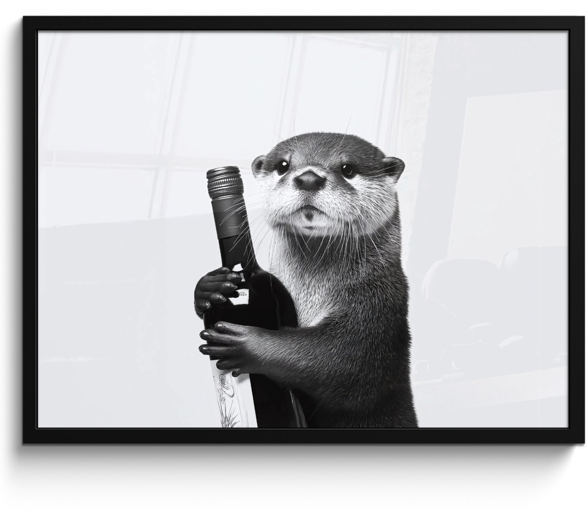 FrameYourWall Poster in lijst - Fotolijst 70x50 cm - Posters - Wijnfles - Otter - Zwart - Posterlijst zwart - Decoratie - Wanddecoratie woonkamer - Muurdecoratie slaapkamer Otter - Wijnfles