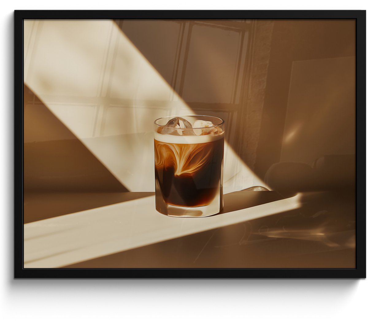 FrameYourWall Poster in lijst - Fotolijst 70x50 cm - Posters - Glas - Ijskoffie - Schaduw - Bruin - Posterlijst zwart - Decoratie - Wanddecoratie woonkamer - Muurdecoratie slaapkamer Glas - Drinken