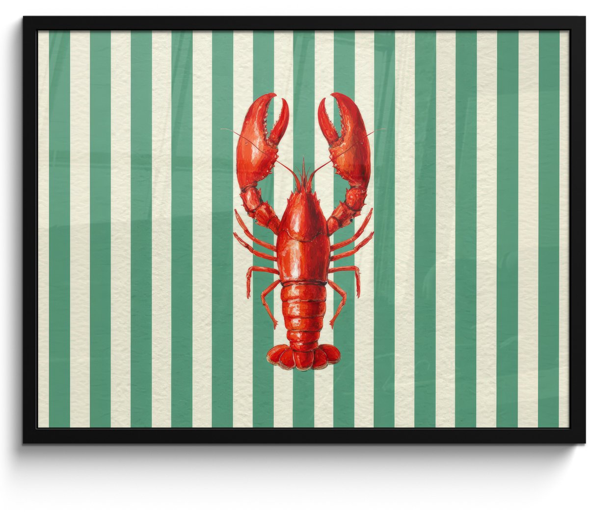 FrameYourWall Poster in lijst - Fotolijst 70x50 cm - Posters - Kreeft - Strepen - Realistisch - Zomers - Posterlijst zwart - Decoratie - Wanddecoratie woonkamer - Muurdecoratie slaapkamer Multicolor
