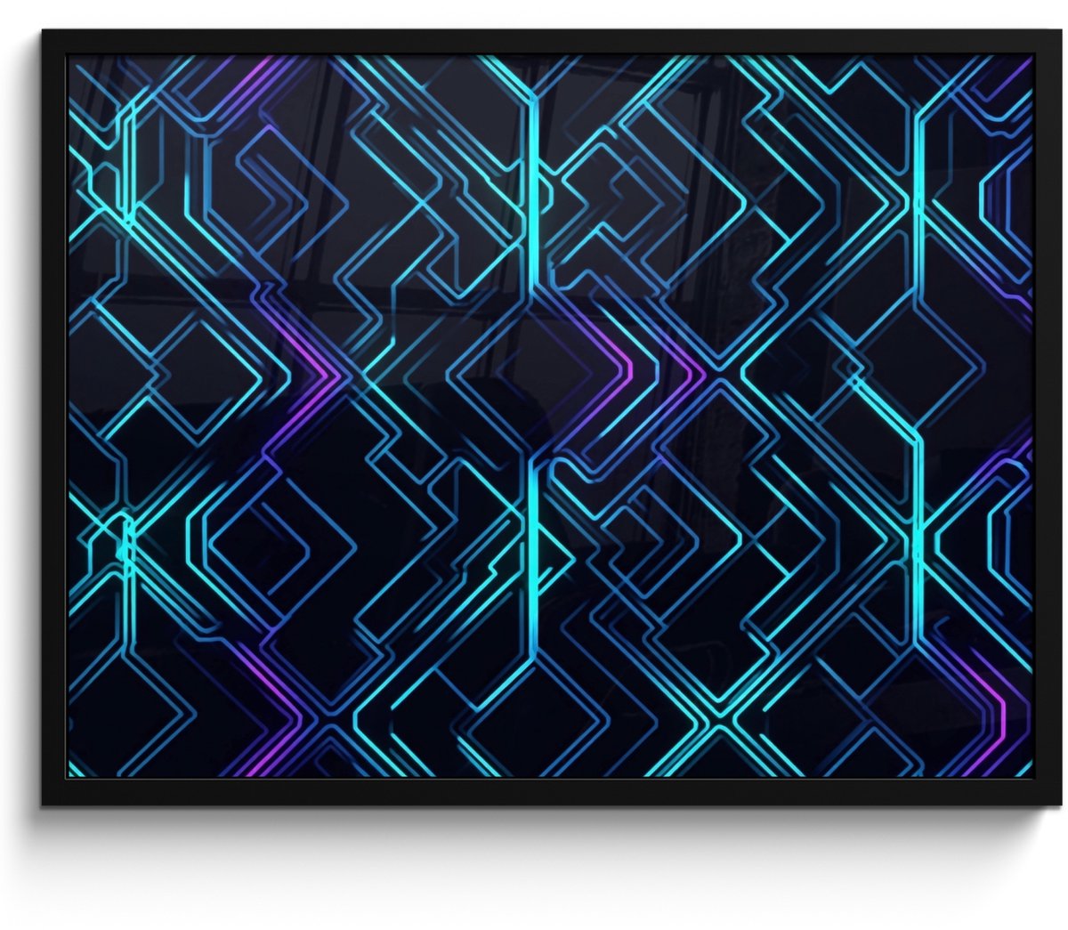 FrameYourWall Poster in lijst - Fotolijst 70x50 cm - Posters - Gaming - Ruitvormen - Abstract - Neon - Paars - Posterlijst zwart - Decoratie - Wanddecoratie woonkamer - Muurdecoratie slaapkamer Ruitvormen - Neon