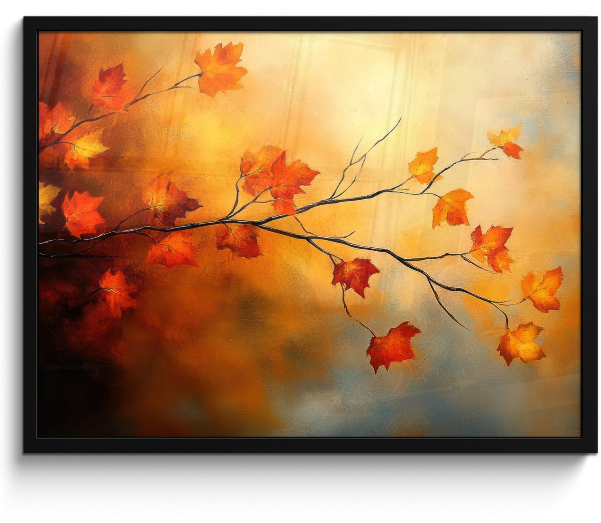 FrameYourWall Poster in lijst - Fotolijst 70x50 cm - Posters - Herfstbladeren - Oranje - Abstract - Herfsttakken - Natuur - Posterlijst zwart - Decoratie - Wanddecoratie woonkamer - Muurdecoratie slaapkamer
