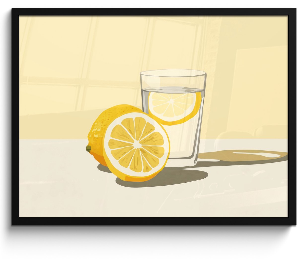 FrameYourWall Poster in lijst - Fotolijst 70x50 cm - Posters - Glas - Citroenschijfjes - Geel - Posterlijst zwart - Decoratie - Wanddecoratie woonkamer - Muurdecoratie slaapkamer Citroenschijfjes - Glas