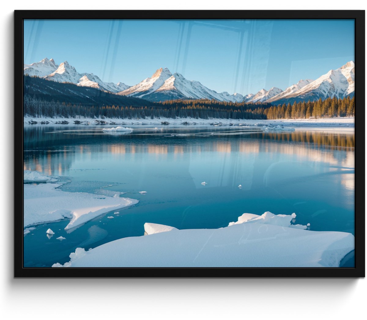 FrameYourWall Poster in lijst - Fotolijst 70x50 cm - Posters - Landschap - Winter - Meer - Bergen - Uitzicht - IJs - Posterlijst zwart - Decoratie - Wanddecoratie woonkamer - Muurdecoratie slaapkamer