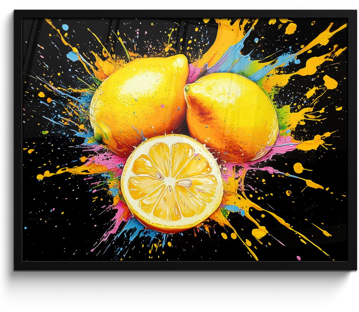 FrameYourWall Poster in lijst - Fotolijst 70x50 cm - Posters - Citroen - Graffiti - Kleurrijk - Verf - Modern - Posterlijst zwart - Decoratie - Wanddecoratie woonkamer - Muurdecoratie slaapkamer Graffiti - Citroen
