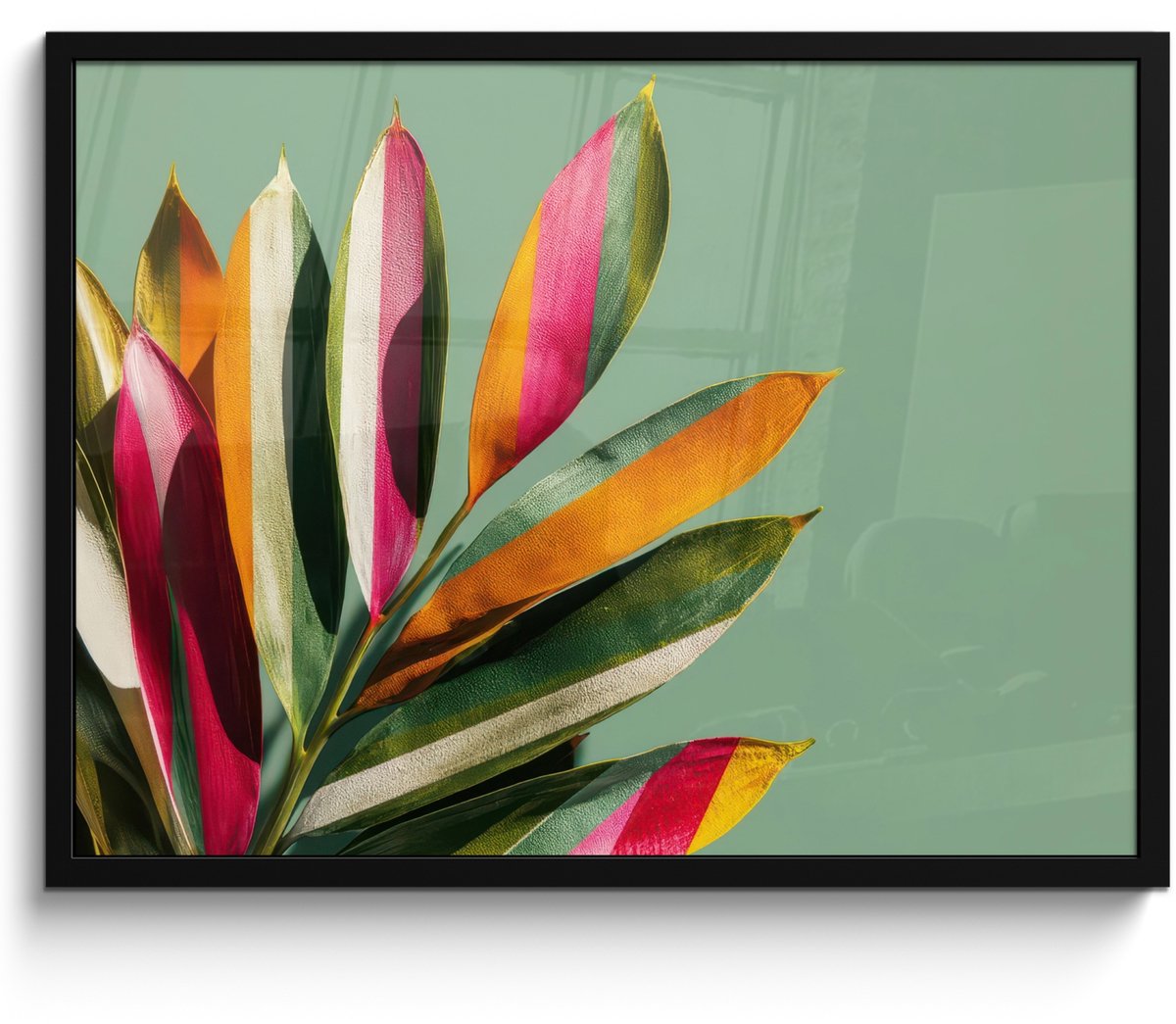 FrameYourWall Poster in lijst - Fotolijst 70x50 cm - Posters - Bladeren - Tak - Kleurrijk - Posterlijst zwart - Decoratie - Wanddecoratie woonkamer - Muurdecoratie slaapkamer