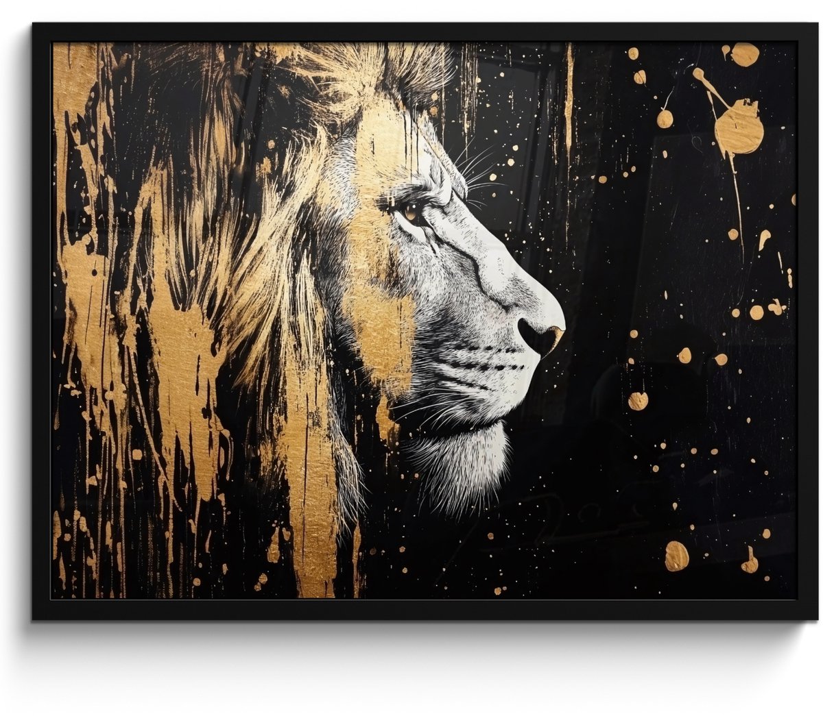 FrameYourWall Poster in lijst - Fotolijst 70x50 cm - Posters - Portret - Leeuw - Abstract - Goud - Posterlijst zwart - Decoratie - Wanddecoratie woonkamer - Muurdecoratie slaapkamer