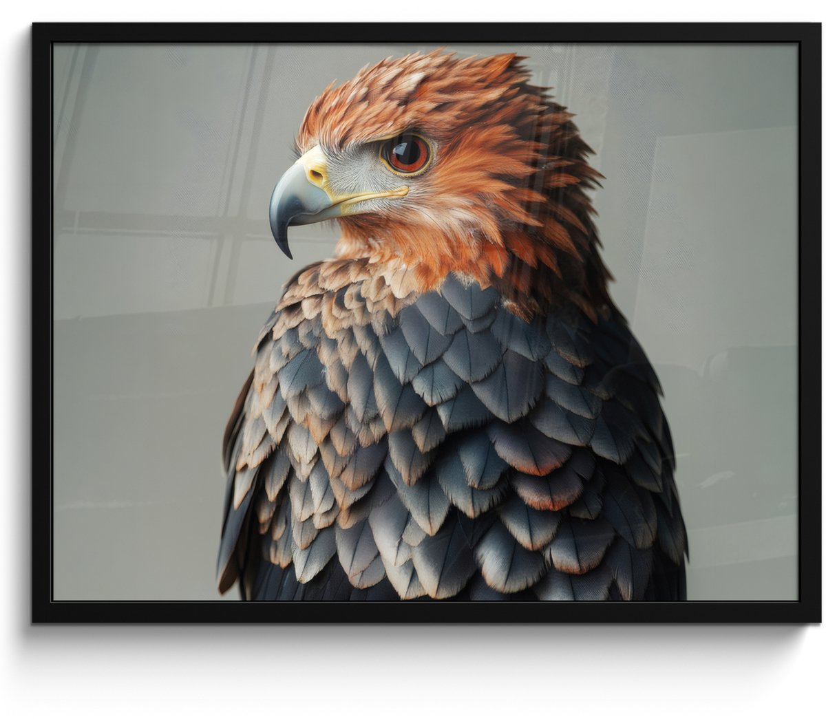 FrameYourWall Poster in lijst - Fotolijst 70x50 cm - Posters - Vogel - Realistisch - Veren - Bruin - Posterlijst zwart - Decoratie - Wanddecoratie woonkamer - Muurdecoratie slaapkamer Vogel - Veren