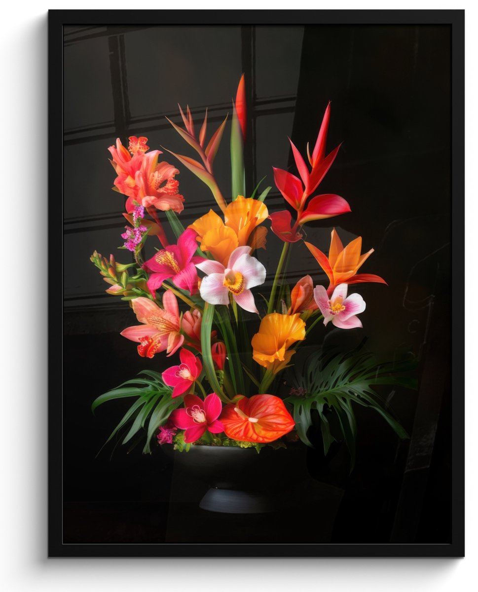 FrameYourWall Poster in lijst - Fotolijst 50x70 cm - Posters - Boeket - Bloemen - Exotisch - Posterlijst zwart - Decoratie - Wanddecoratie woonkamer - Muurdecoratie slaapkamer Boeket - Bloemen 2