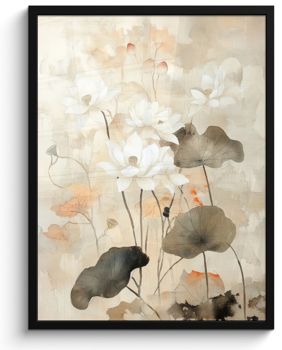 FrameYourWall Poster in lijst - Fotolijst 50x70 cm - Posters - Bloemen - Japandi - Wabi sabi - Posterlijst zwart - Decoratie - Wanddecoratie woonkamer - Muurdecoratie slaapkamer