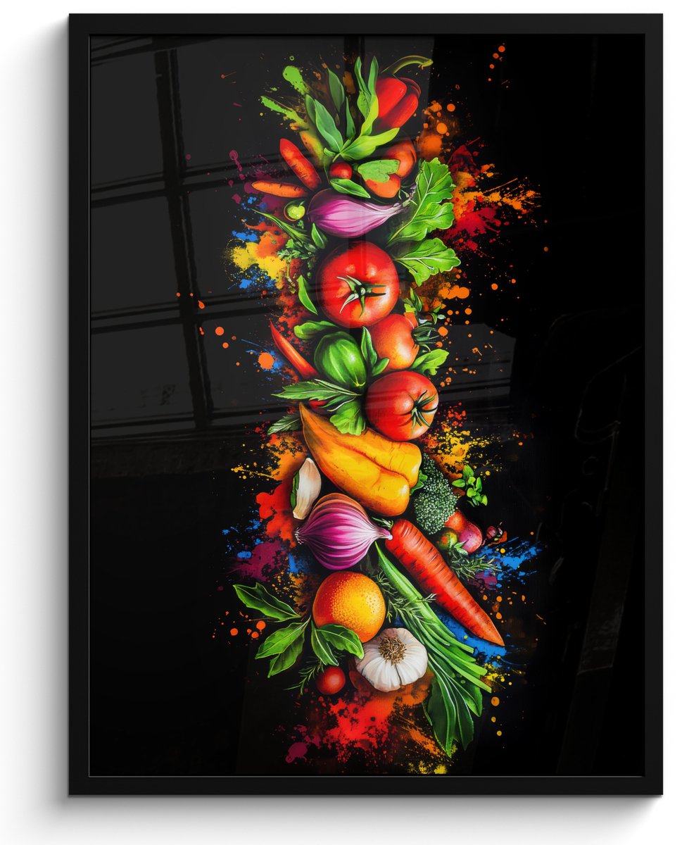 FrameYourWall Poster in lijst - Fotolijst 50x70 cm - Posters - Groente - Eten - Kruiden - Graffiti - Koken - Posterlijst zwart - Decoratie - Wanddecoratie woonkamer - Muurdecoratie slaapkamer Graffiti - Groente