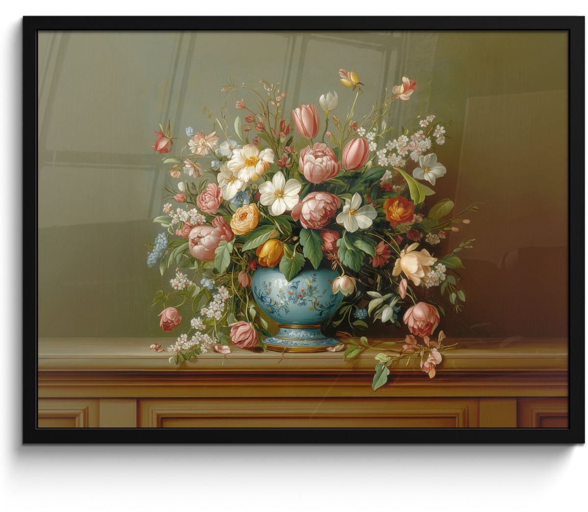 FrameYourWall Poster in lijst - Fotolijst 70x50 cm - Posters - Vaas - Pastel - Kleuren - Bloemen - Posterlijst zwart - Decoratie - Wanddecoratie woonkamer - Muurdecoratie slaapkamer Bloemen - Vaas
