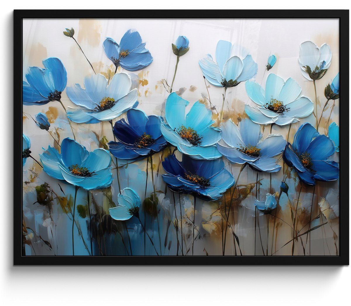 FrameYourWall Poster in lijst - Fotolijst 70x50 cm - Posters - Bloemen - Schilderij - Blauw - Posterlijst zwart - Decoratie - Wanddecoratie woonkamer - Muurdecoratie slaapkamer