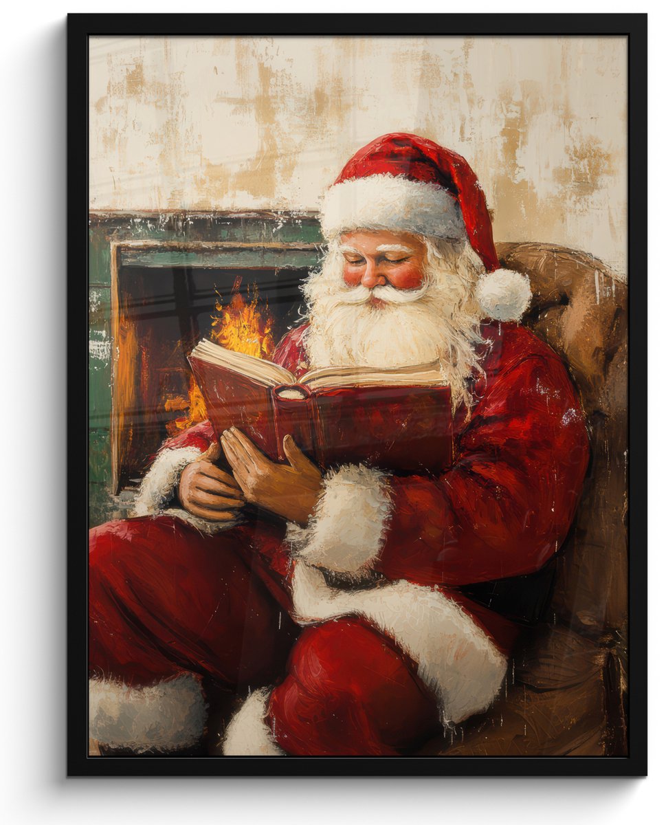 FrameYourWall Poster in lijst - Fotolijst 50x70 cm - Posters - Kerst - Kerstman - Winter - Open Haard - Posterlijst zwart - Decoratie - Wanddecoratie woonkamer - Muurdecoratie slaapkamer - Kerstversiering - Kerstdecoratie voor binnen - Kerstmis Kerstman - Openhaard