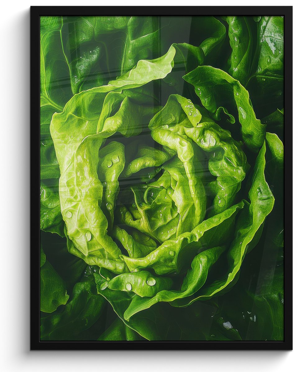 FrameYourWall Poster in lijst - Fotolijst 50x70 cm - Posters - Groente - Sla - Groen - Posterlijst zwart - Decoratie - Wanddecoratie woonkamer - Muurdecoratie slaapkamer