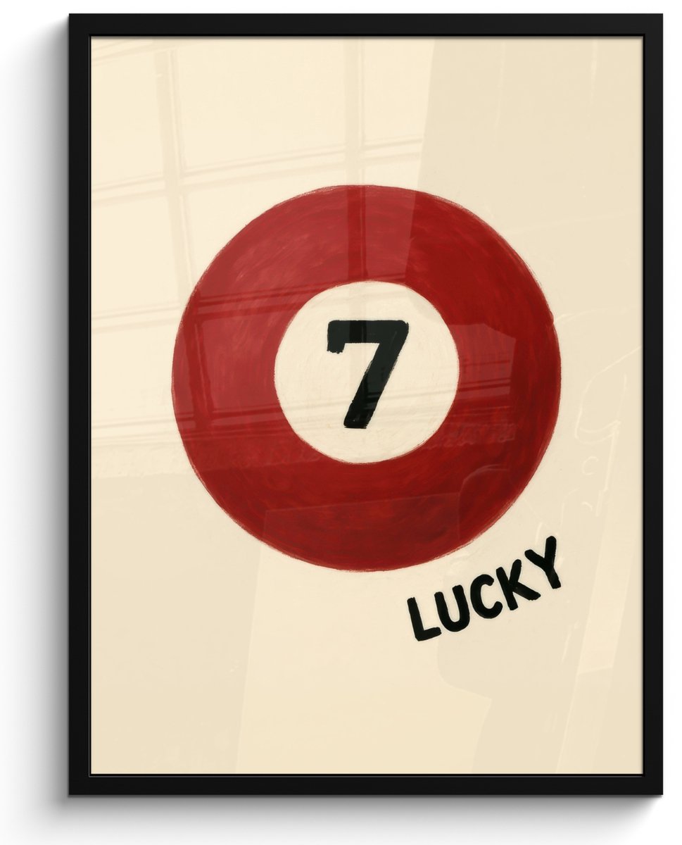 FrameYourWall Poster in lijst - Fotolijst 50x70 cm - Posters - Cirkel - Zeven - Lucky - Rood - Posterlijst zwart - Decoratie - Wanddecoratie woonkamer - Muurdecoratie slaapkamer