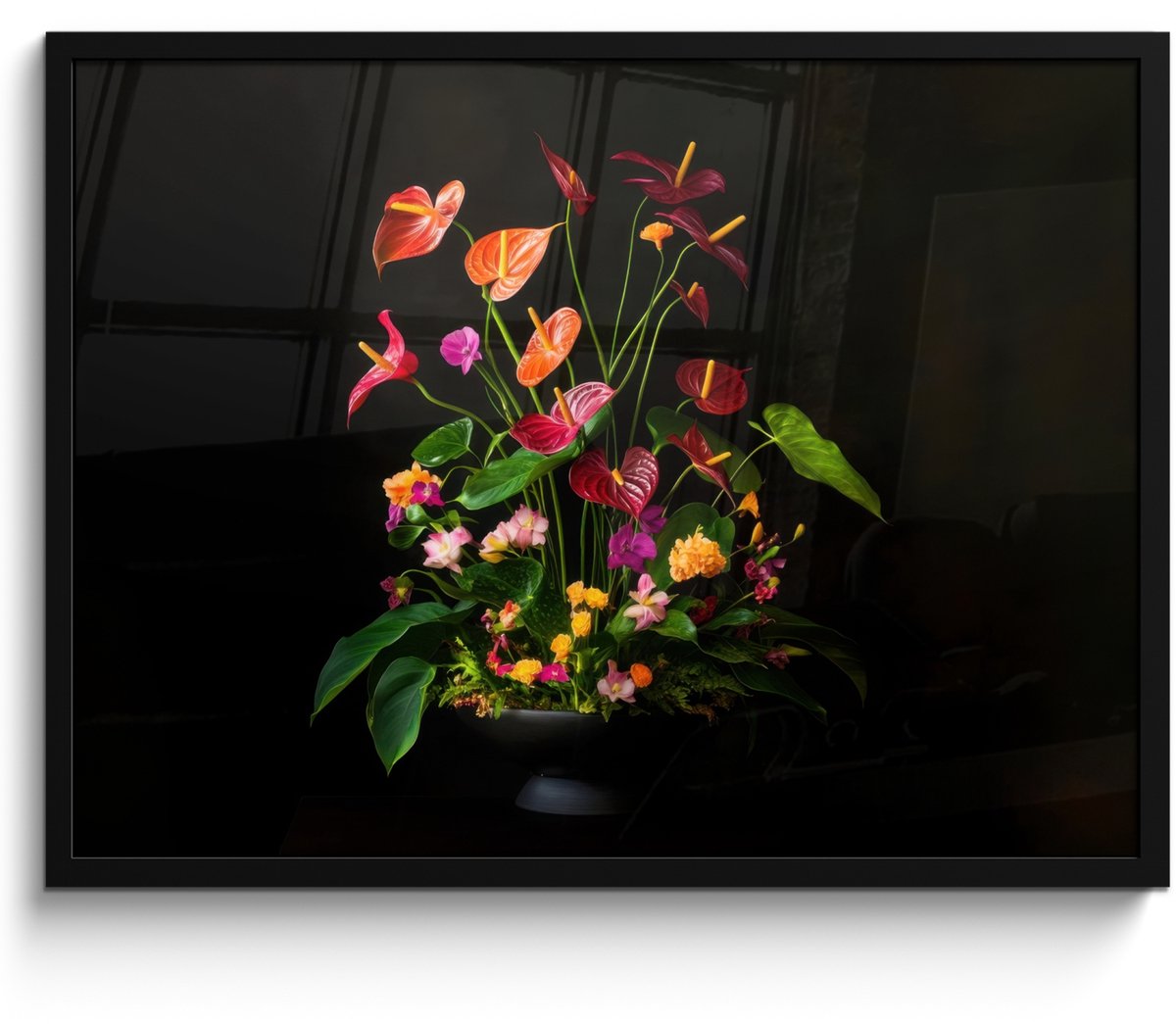 FrameYourWall Poster in lijst - Fotolijst 70x50 cm - Posters - Bloemen - Vaas - Kleurrijk - Posterlijst zwart - Decoratie - Wanddecoratie woonkamer - Muurdecoratie slaapkamer Boeket - Bloemen 1