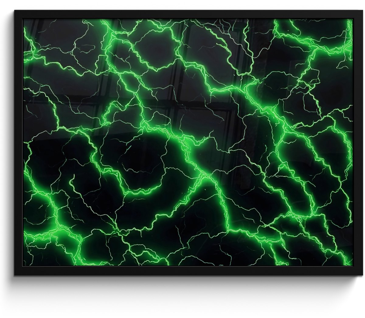FrameYourWall Poster in lijst - Fotolijst 70x50 cm - Posters - Gaming - Bliksemflitsen - Groen - Energie - Posterlijst zwart - Decoratie - Wanddecoratie woonkamer - Muurdecoratie slaapkamer