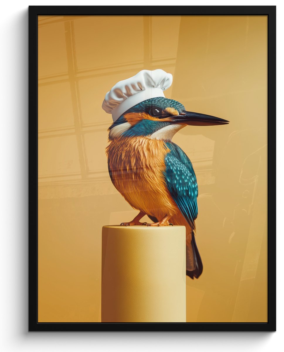 FrameYourWall Fotolijst inclusief poster - Posterlijst 50x70 cm - Posters - Ijsvogel - Pilaar - Koksmuts - Vogel - Foto in lijst - Keuken decoratie muur - Wanddecoratie accessoires - Muurdecoratie - Schilderijen Koksmuts - Ijsvogel