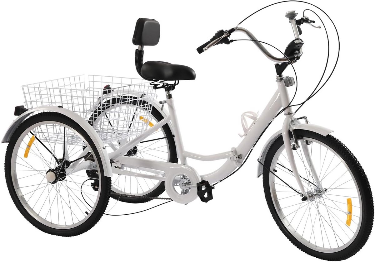 Comfortabele Driewieler voor Volwassenen 24 Inch met 7 Versnellingen en Grote Mand