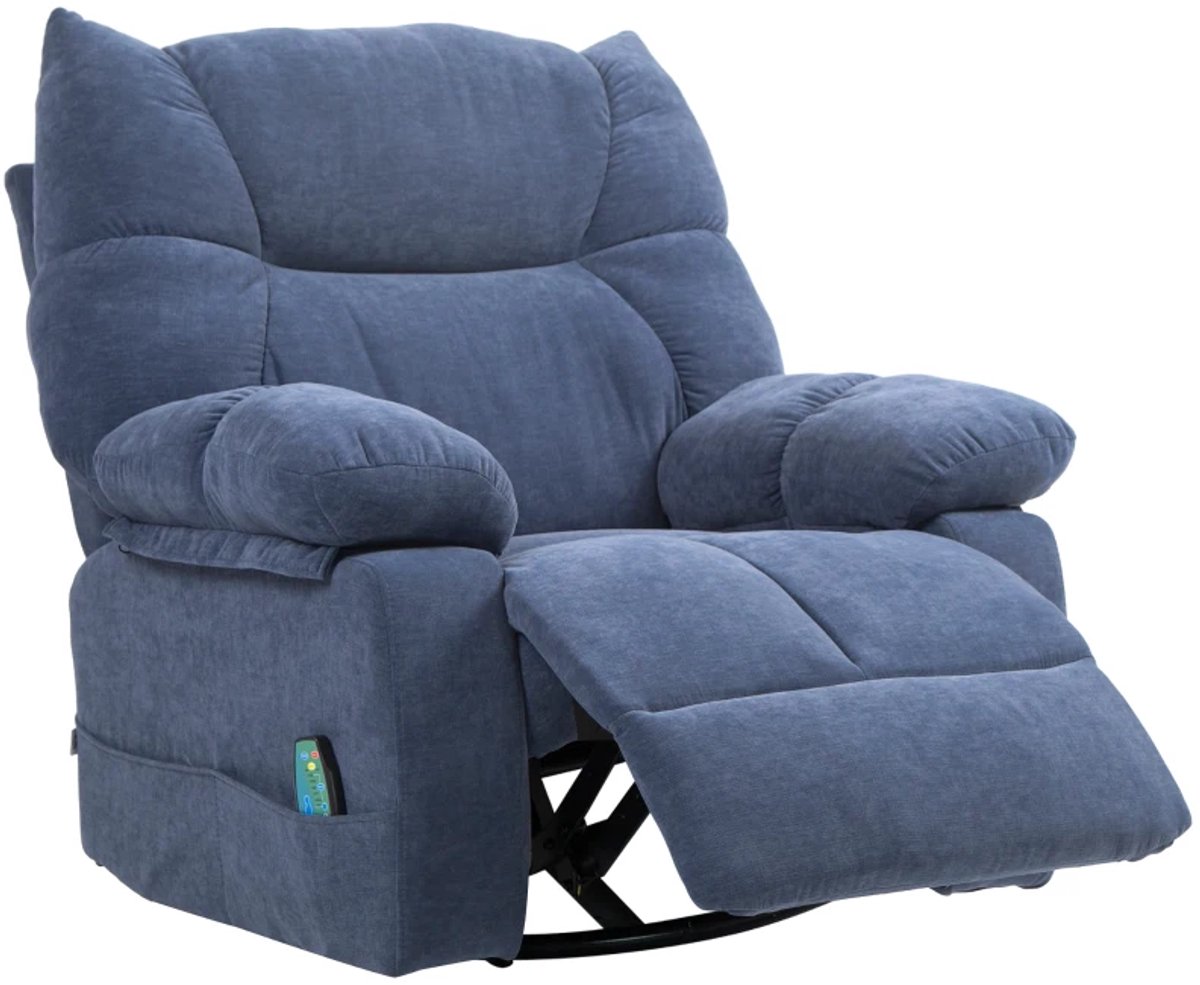 ZYLARO Elektrische Massagestoel - Massagefauteuil met Verwarming en 360°-Draaifunctie - 8 Vibratiekoppen - Kantelbaar tot 145° - tot 150 kg - met Afstandsbediening - Relaxfauteuil - Relaxstoel - TV stoel - Blauw