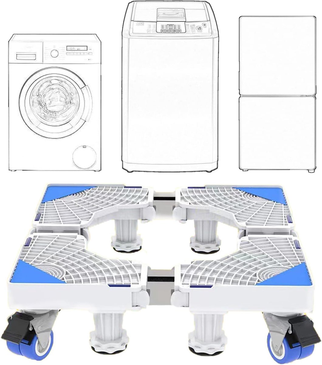 Wasmachine Verhoger - Wasmachine Opbouwmeubel - Wasmachine Sokkel - Anti Slip & Verstelbaar - Ook voor Droger, Koelkast en Vriezer - 300 Kg Draagkracht - 4 Poten en 4 Wielen - Hoogte 10 cm - van Imperatoris