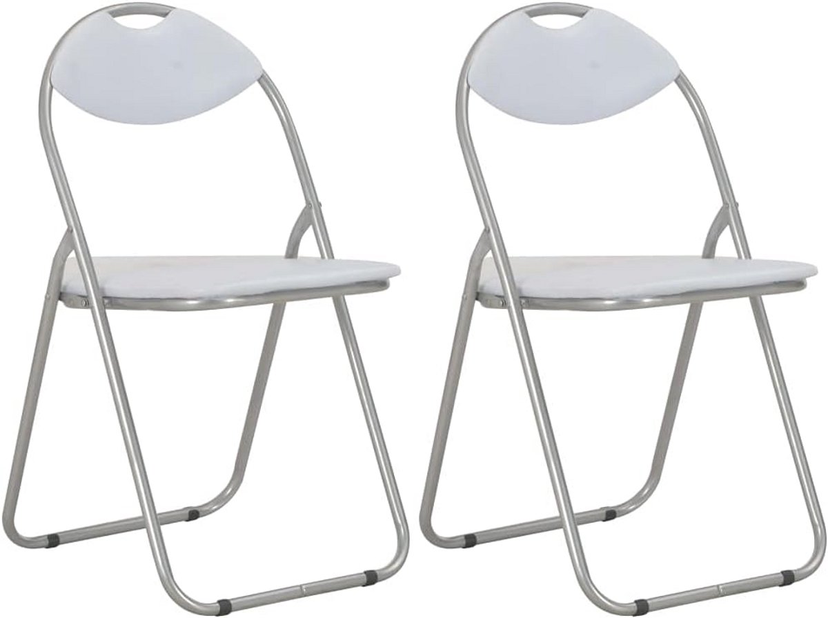 Set van 2 Opvouwbare Eetkamerstoelen Wit Kunstleer - Keukenstoel Tuintafelstoel