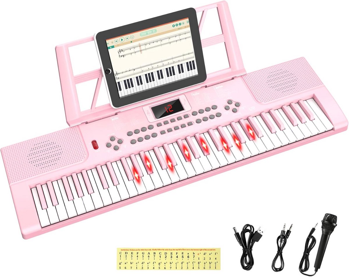 61 Toetsen Keyboard Piano voor Beginners met Verlichte Toetsen en Leerfuncties